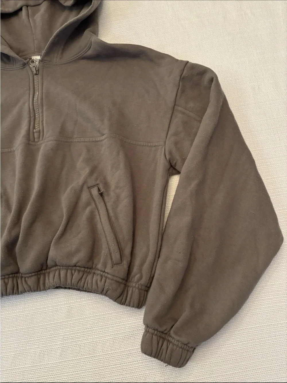 Alo Yoga Womens XS Refresh Stadium Half Zip Hoodie Brown Cropped French Terry